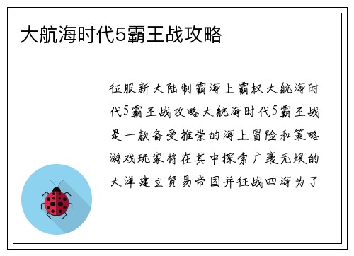 大航海时代5霸王战攻略