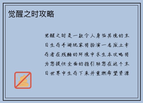 觉醒之时攻略